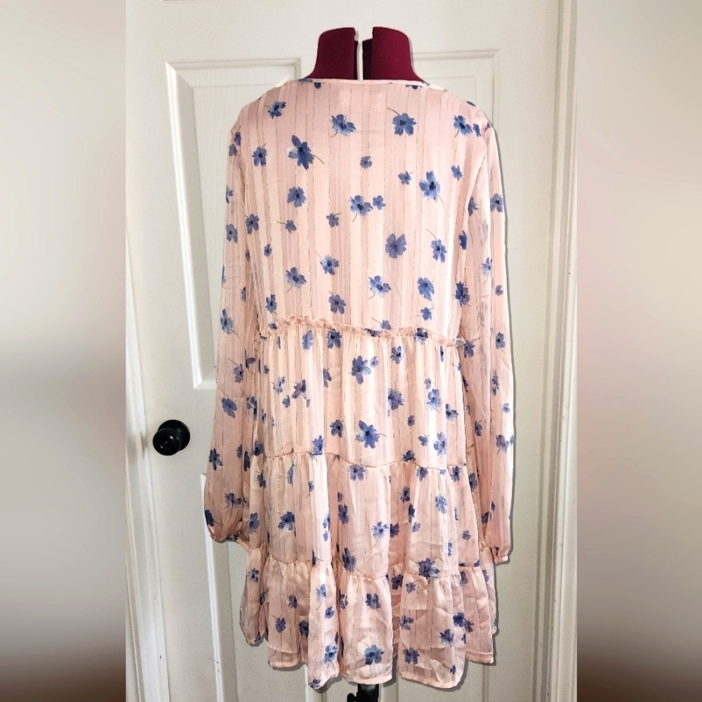 Altar'd State Small Light Pink Blue Floral Mini Dress with Gold Detail - Picture 6 of 12